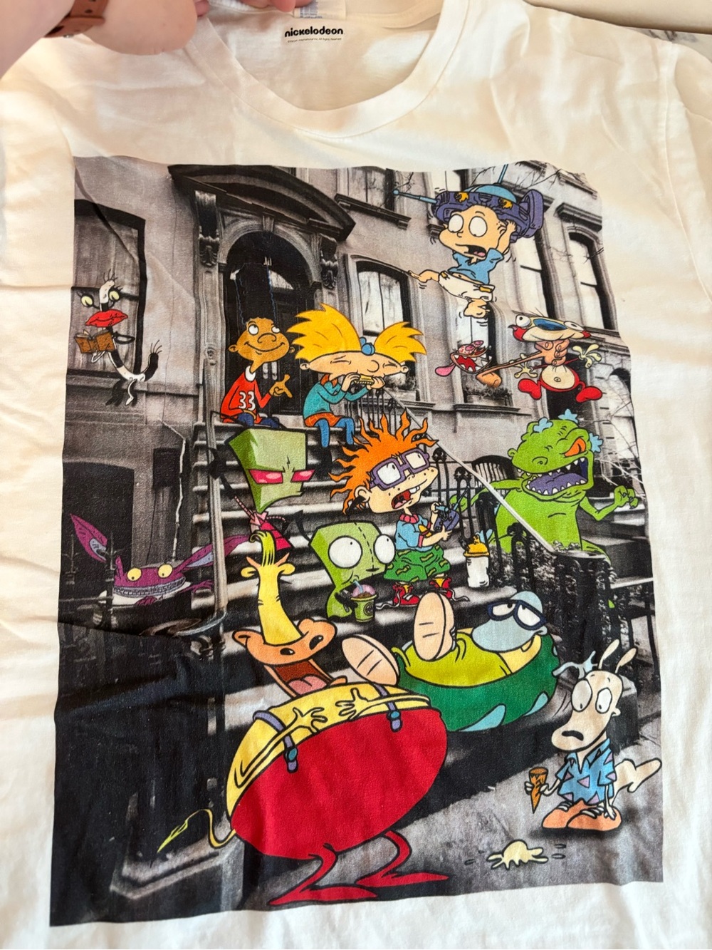 Nickelodeon White Tee with Black & Blue Graphic